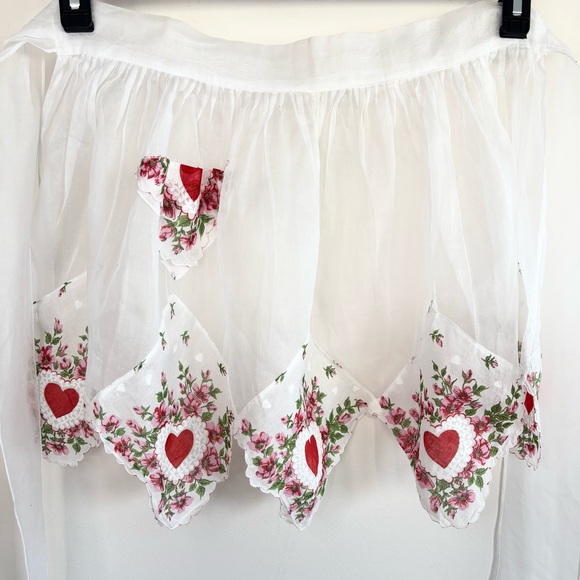 Accessories - Vintage Handmade Valentines Apron Hearts and Flowers